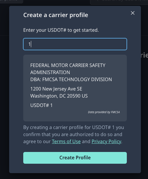 confirm to create profile